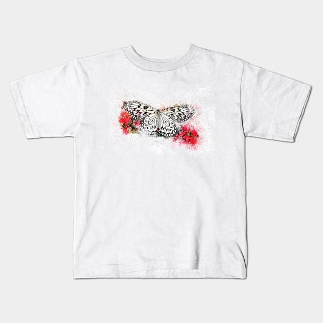 butterfly, nature, flowers, leaves, flora, fauna, watercolor, branches, life, metemorphosis, flower, butterflies, watercolor flowers, paint, water, texture, stain Kids T-Shirt by Osmin-Laura